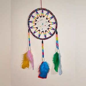 Colorful Beaded Dreamcatcher with Feathers